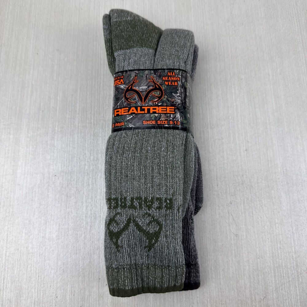 Realtree Socks 2 Pair Mens Shoe Size 9-13 All Season Wool Blend USA Made Hunting